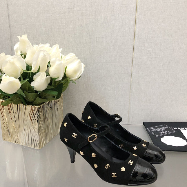 MARY JANE BLACK SUEDE AND LAMBSKIN ATTACH METAL