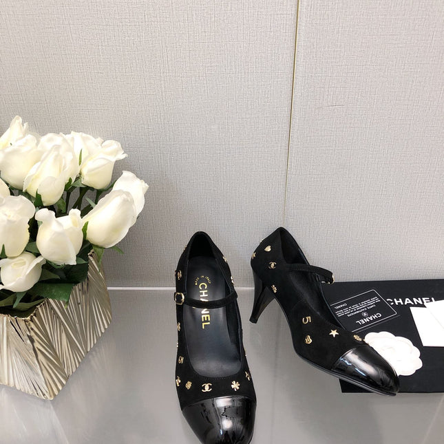 MARY JANE BLACK SUEDE AND LAMBSKIN ATTACH METAL