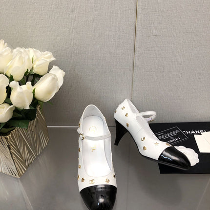 MARY JANE WHITE MIX BLACK LAMBSKIN ATTACH METAL