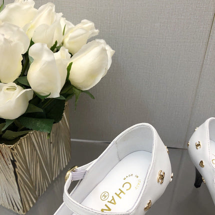 MARY JANE WHITE MIX BLACK LAMBSKIN ATTACH METAL