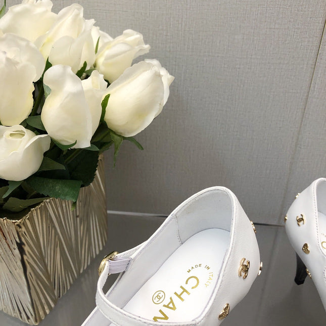 MARY JANE WHITE MIX BLACK LAMBSKIN ATTACH METAL