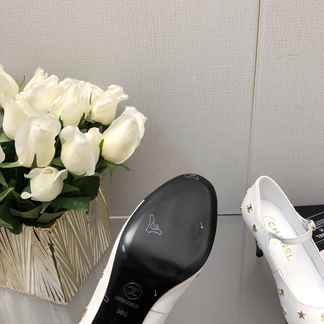 MARY JANE WHITE MIX BLACK LAMBSKIN ATTACH METAL