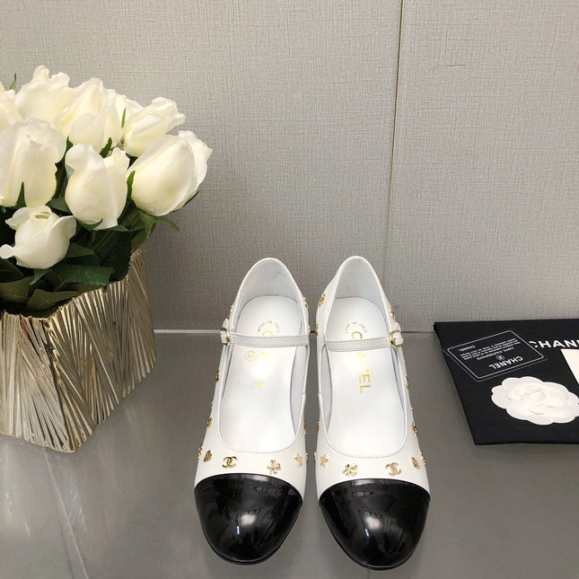 MARY JANE WHITE MIX BLACK LAMBSKIN ATTACH METAL