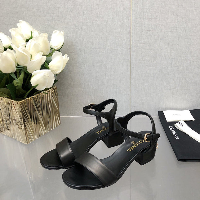 BLOCK HEEL 5 CM SANDAL IN BLACK LAMBSKIN