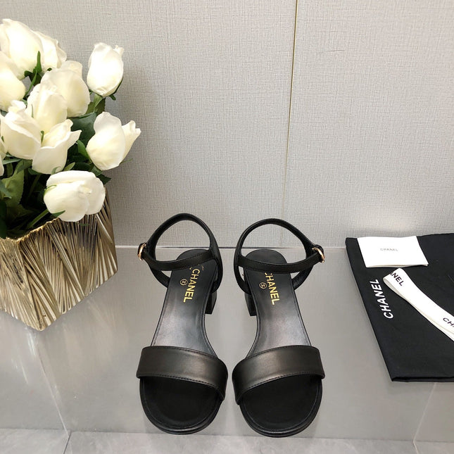 BLOCK HEEL 5 CM SANDAL IN BLACK LAMBSKIN