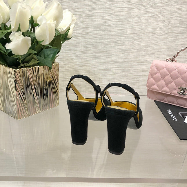 HIGH SLINGBACKS IN BLACK SUEDE AND GOLDEN LAMBSKIN