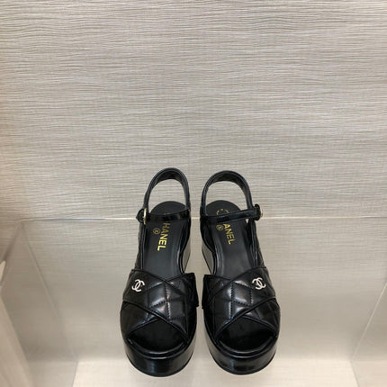 WEDGE SANDALS IN BLACK CALFSKIN