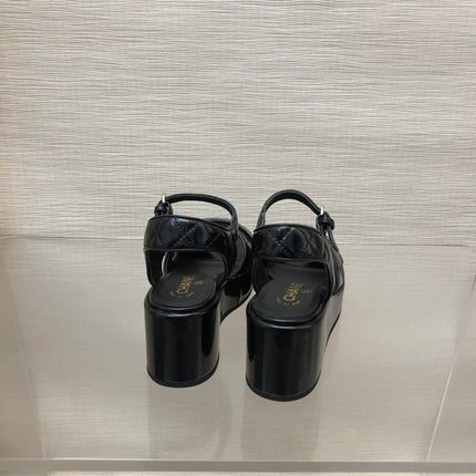 WEDGE SANDALS IN BLACK CALFSKIN