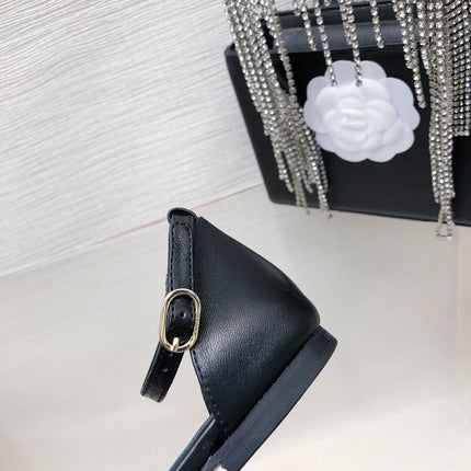 BLACK LAMBSKIN CAMELLIA HOLLOW SANDAL