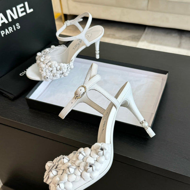 CC Little Camellia World Thin High Sandals White Lambskin