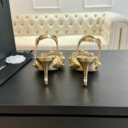 CC Little Camellia World Thin High Sandals Gold Lambskin