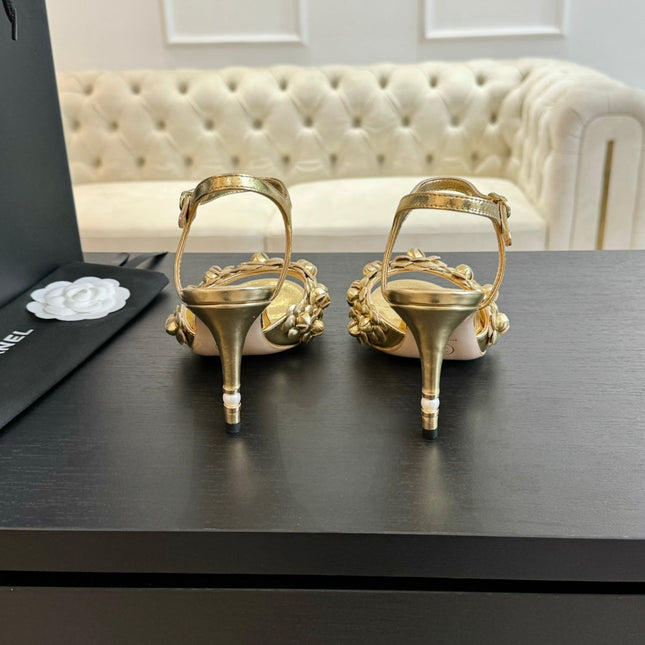 CC Little Camellia World Thin High Sandals Gold Lambskin