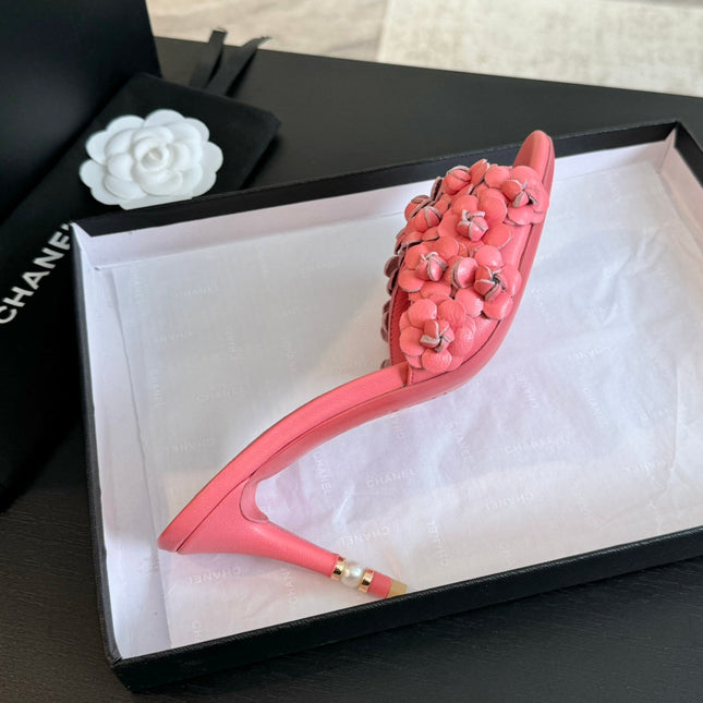 CC Little Camellia World Thin High Heels Rose Pink Lambskin