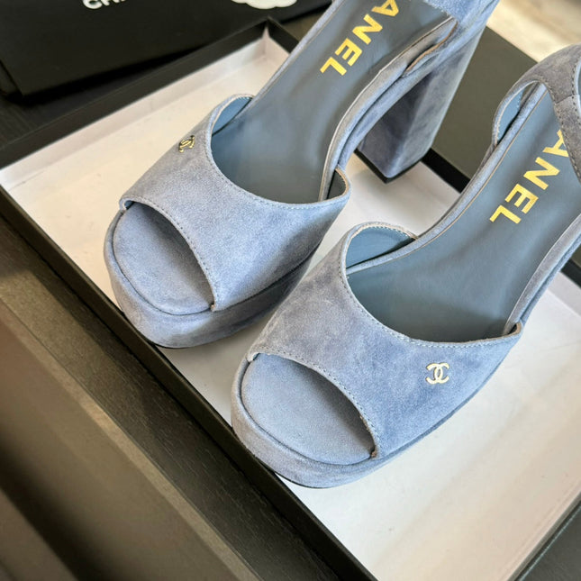 HIGH HEEL PLATFORM SANDALS IN PIGEON BLUE SUEDE