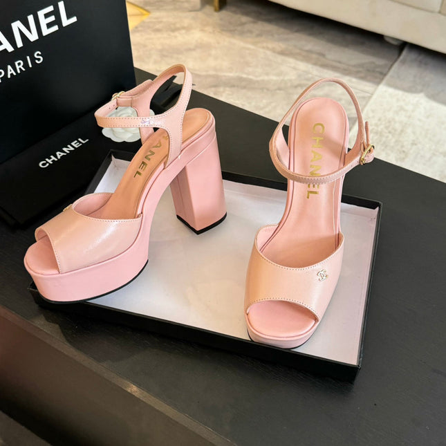 HIGH HEEL PLATFORM SANDALS IN PEACH PINK CALFSKIN