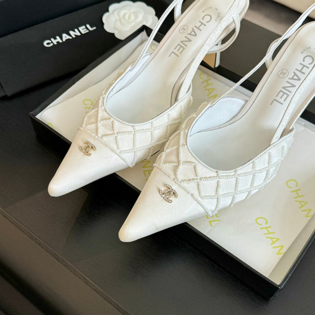 POINTED SLINGBACK MID HEELS WHITE LAMBSKIN