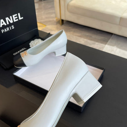 CC PUMP WHITE MIX BLACK CALFSKIN