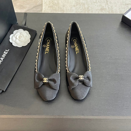 BALLET FLAT BLACK CALFSKIN AND FABRIC