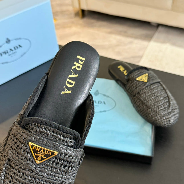 PRA CROCHET SPECIAL MULES BLACK LAMBSKIN