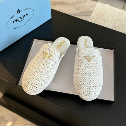 PRA CROCHET MULES WHITE LAMBSKIN