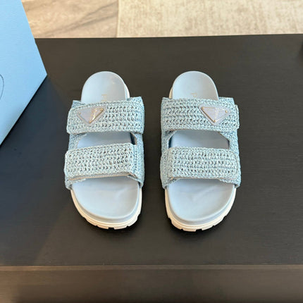 PRA RAFFIA CORK SLIDE SKY CALFSKIN