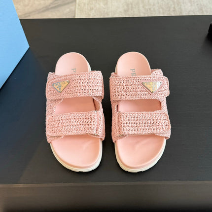 PRA RAFFIA CORK SLIDE LIGHT PINK CALFSKIN