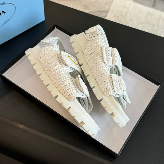 PRA CROCHET SANDALS WHITE CALFSKIN