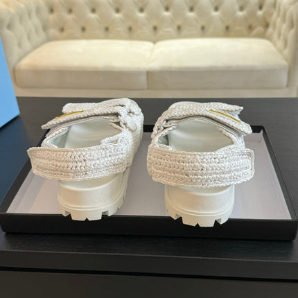 PRA CROCHET SANDALS WHITE CALFSKIN