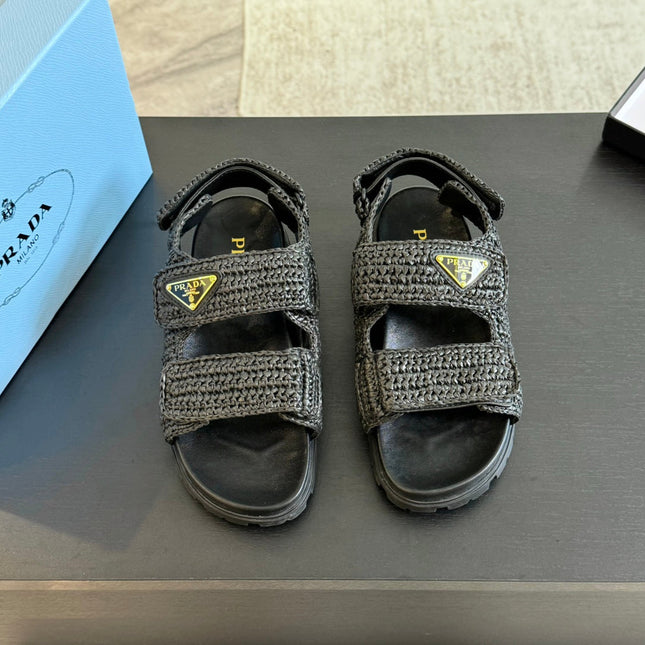 PRA CROCHET SANDALS BLACK CALFSKIN