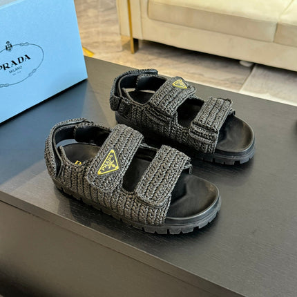 PRA CROCHET SANDALS BLACK CALFSKIN