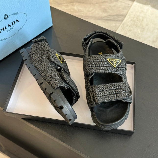 PRA CROCHET SANDALS BLACK CALFSKIN