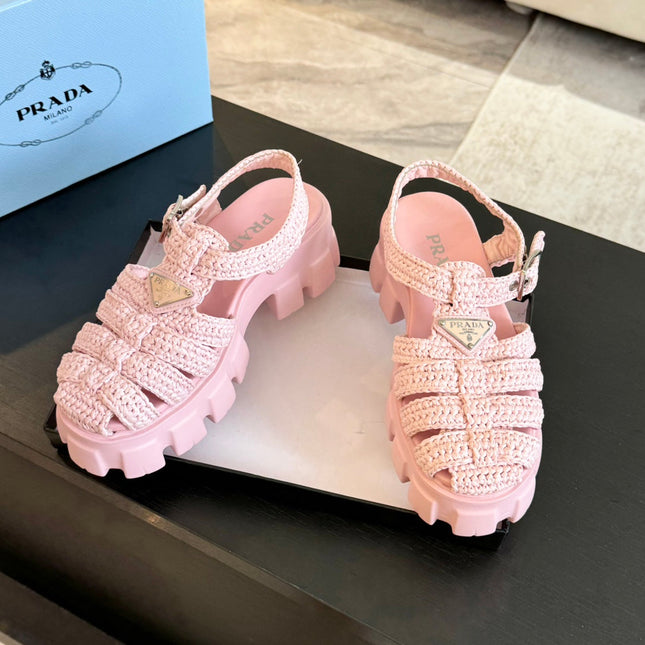 PRA MONOLITH CROCHET CAGE SANDALS LIGHT PINK LAMBSKIN