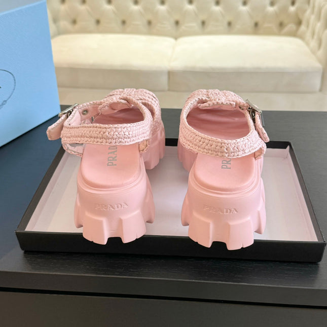 PRA MONOLITH CROCHET CAGE SANDALS LIGHT PINK LAMBSKIN