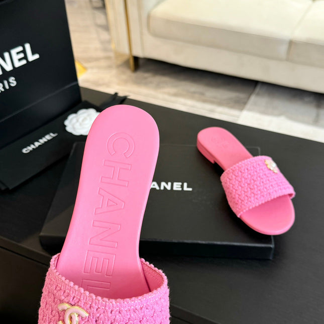 CC BRIGHT PINK WOVEN FLAT SLIPPERS