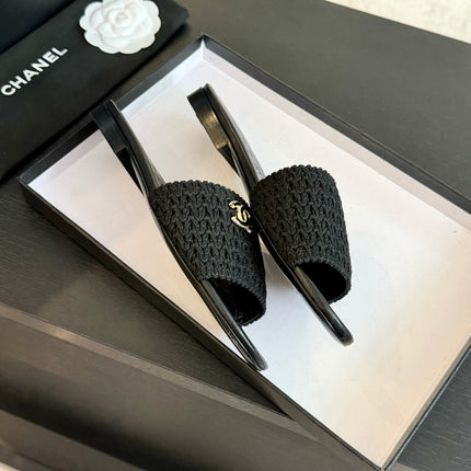 CC BLACK WOVEN FLAT SLIPPERS