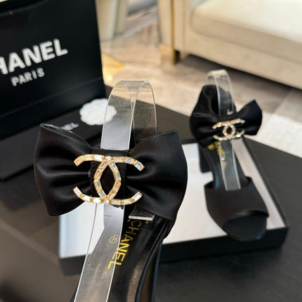 HIGH SANDAL OPEN TOE IN BLACK SATIN