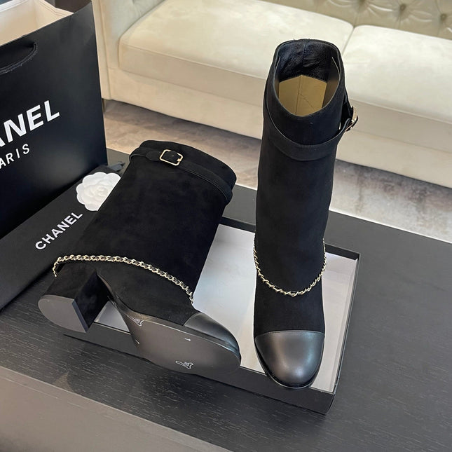 SHORT BOOTS 6.5 CM IN BLACK SUEDE AND CALFSKIN