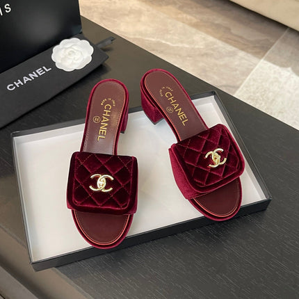 MID-HEEL 5 CM MULE IN BURGUNDY RED VELVET