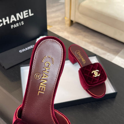 MID-HEEL 5 CM MULE IN BURGUNDY RED VELVET