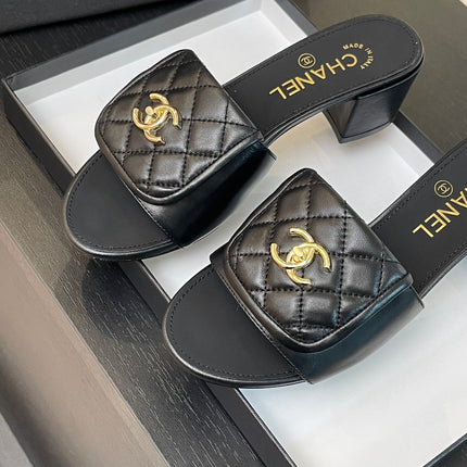 MID-HEEL 5 CM MULE IN BLACK LAMBSKIN