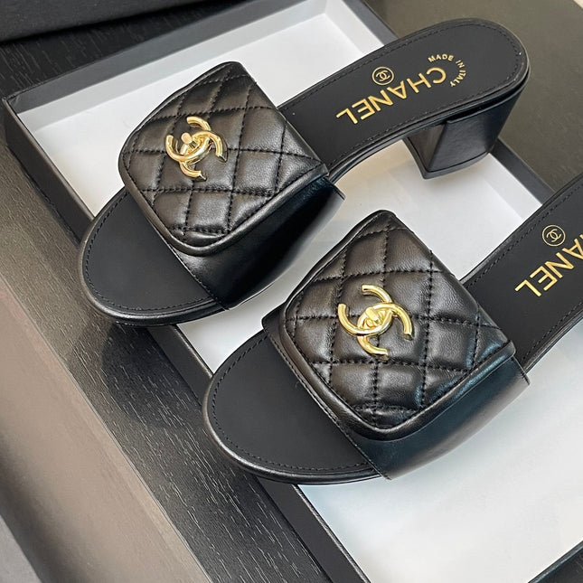 MID-HEEL 5 CM MULE IN BLACK LAMBSKIN