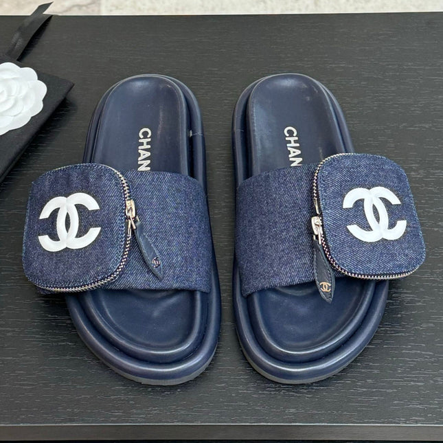 SLIDE IN NAVY BLUE DENIM FABRIC 45 MM