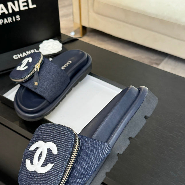 SLIDE IN NAVY BLUE DENIM FABRIC 45 MM