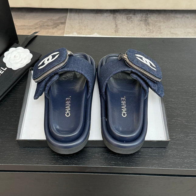 SLIDE IN NAVY BLUE DENIM FABRIC 45 MM