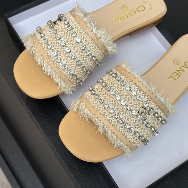 FLAT SANDALS BEIGE MIX LIGHT ORANGE WITH CRYSTALS