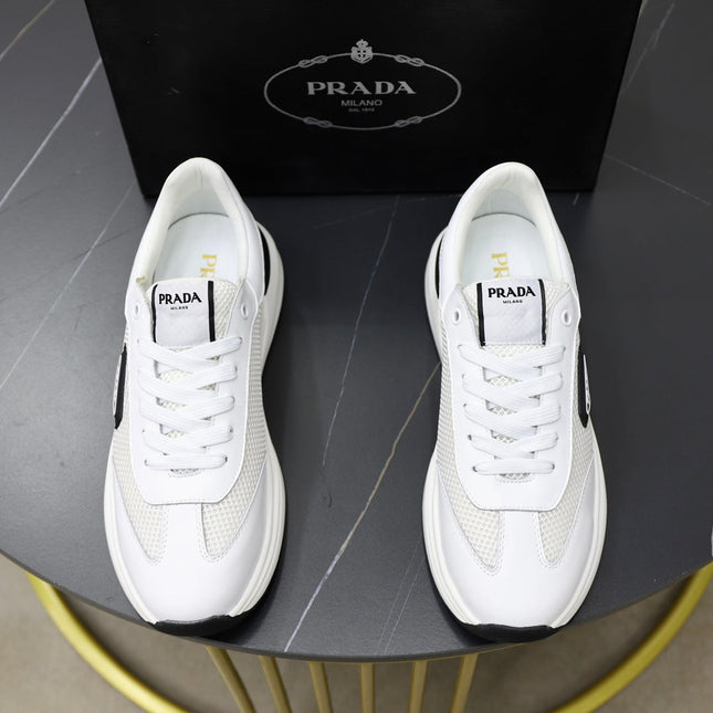 PRA SNEAKER IN WHITE CALFSKIN AND MESH FABRIC
