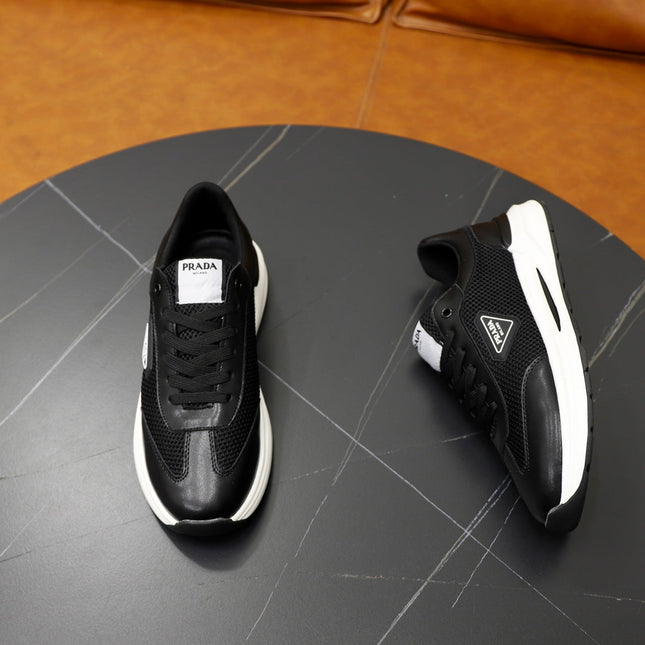 PRA SNEAKER IN BLACK CALFSKIN AND MESH FABRIC