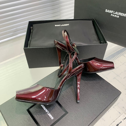 SL FISH MOUTH SANDAL PUMP BERRY POLISHED CALFSKIN