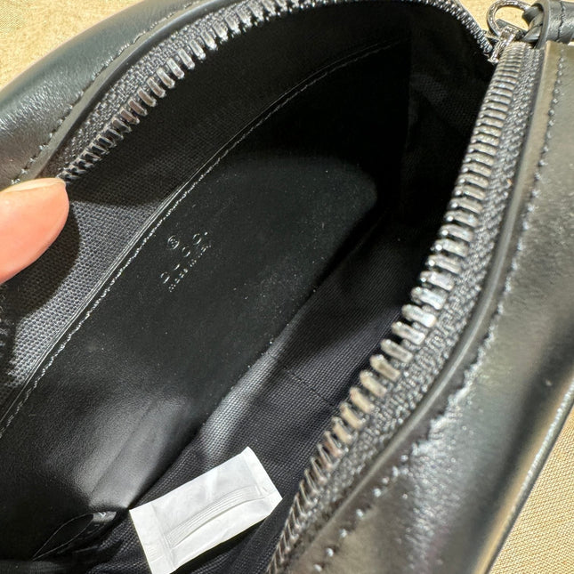 GG MINI 18 MARMONT MATELASSÉ SHOULDER BAG BLACK CALFSKIN