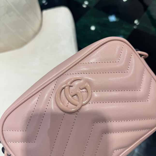 GG MINI 18 MARMONT MATELASSÉ SHOULDER BAG LIGHT PINK CALFSKIN
